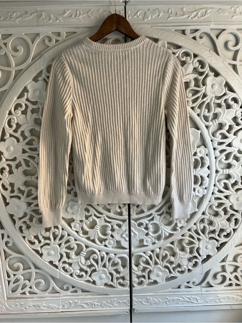 Frank & Oak 100% Cotton Rib Knit Sweater Cream Ivory Size Small - Picture 2 of 6